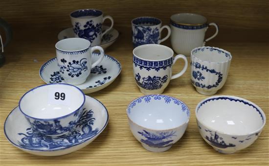 A collection of 18th century Worcester, Caughley and Liverpool blue and white cups and saucers